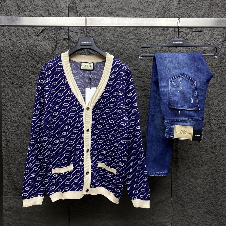 Áo khoác Cardigan Gucci xanh than họa tiết monogram LA 1-1 on web