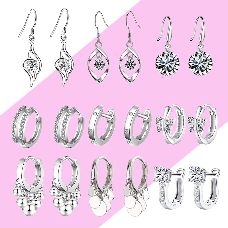 Bông Tai Mạ Bạc 925 Thiết Kế Đơn Giản Thanh Lịch Phong Cách Âu Mỹ Thời Trang Cho Nữ
