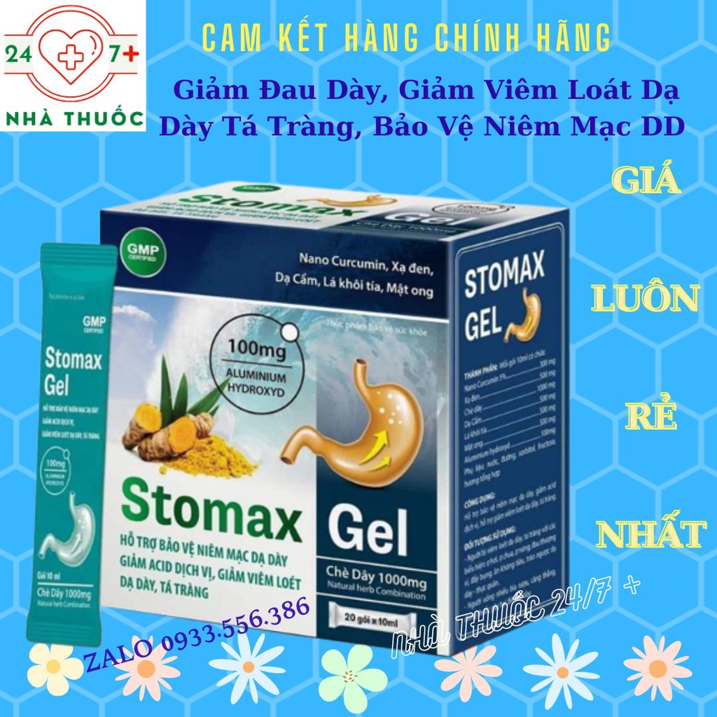 Stomax gel - Hỗ trợ Điều Trị Đau Dạ Dày, Giảm Viêm Loét Dạ Dày tá Tràng hộp 20 gói