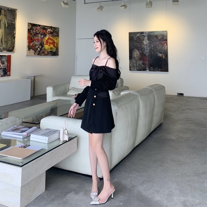 Váy đầm nữ trễ vai Daria Dress dài tay tiểu thư SOURIS BY G