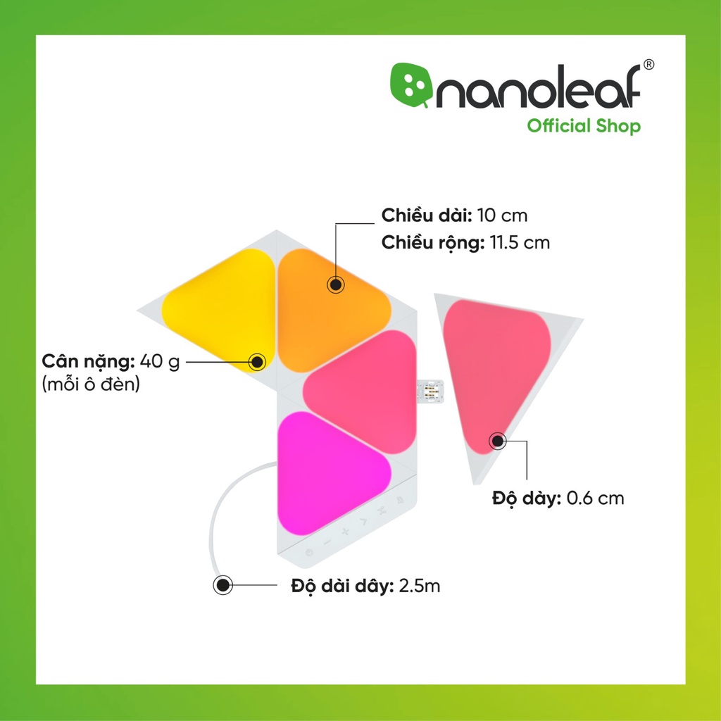 Đèn LED RGB lắp ghép thông minh Nanoleaf Shapes Tam Giác Mini - Mini Triangle 5 ô đèn (Bộ khởi động)