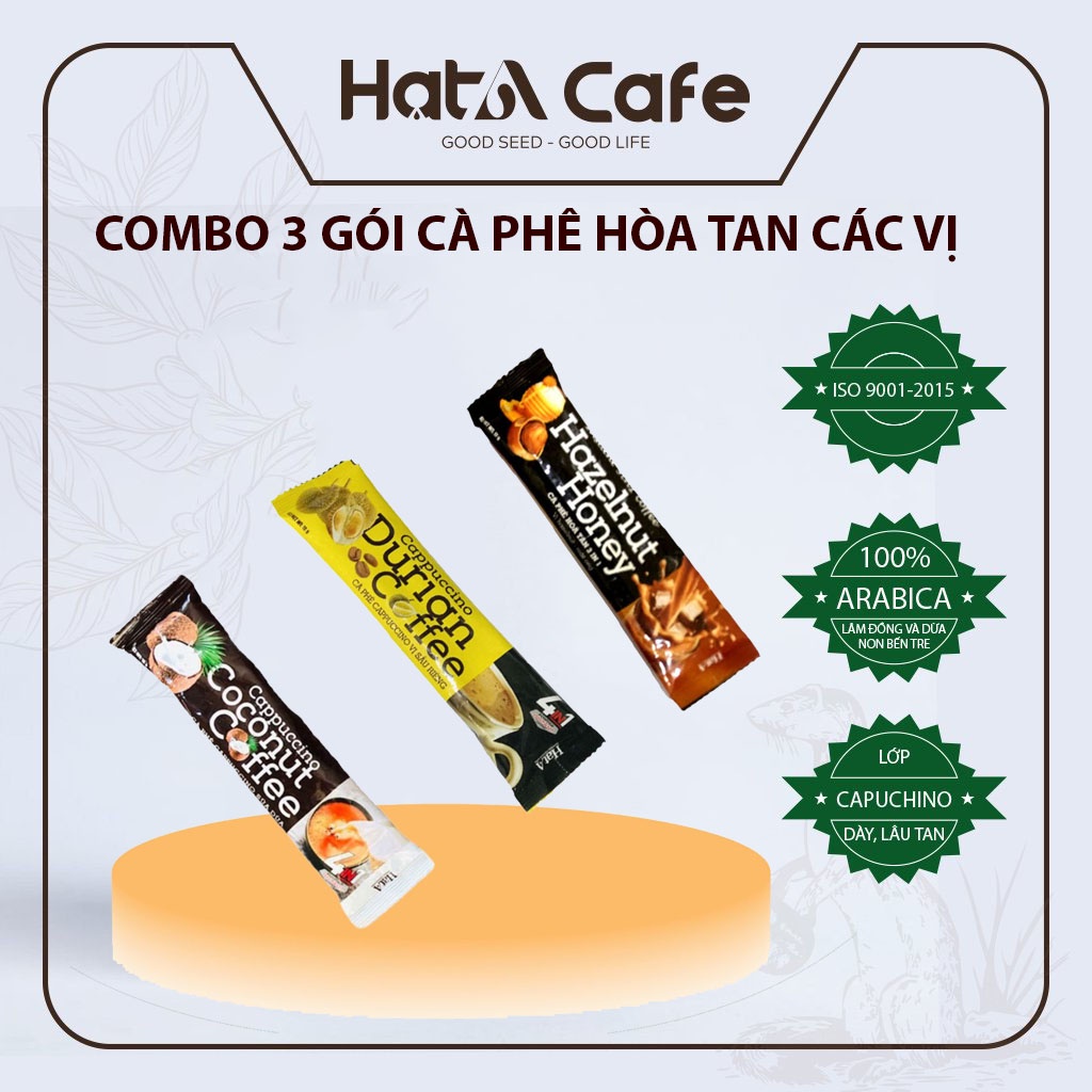 Cà phê hòa tan Hạt A Cafe các vị sữa dừa, sầu riêng, hạt dẻ mật ong gói 18gr