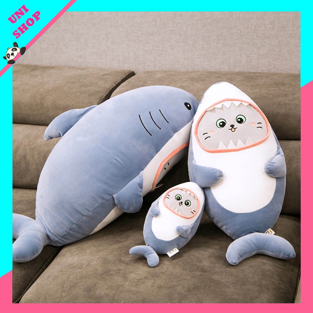 Gấu Bông Cá Mập Mặt Mèo Baby Shark Màu Xanh Gấu Bông Cá Nhồi Bông Mềm Mịn _ Unishop