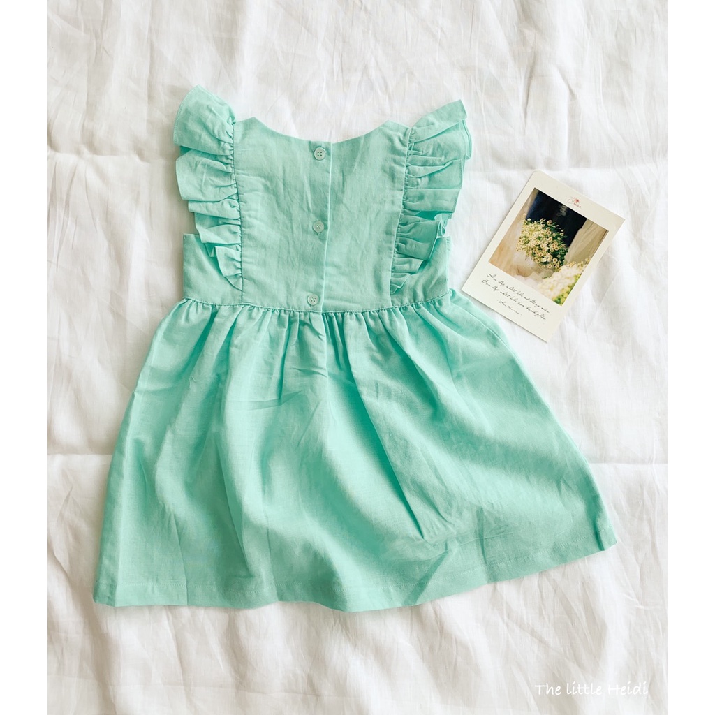 Đầm linen xanh mint bèo vai/ Đầm thiết kế cho bé/ Đầm linen cho bé? Frill linen dress/ The little Heidi