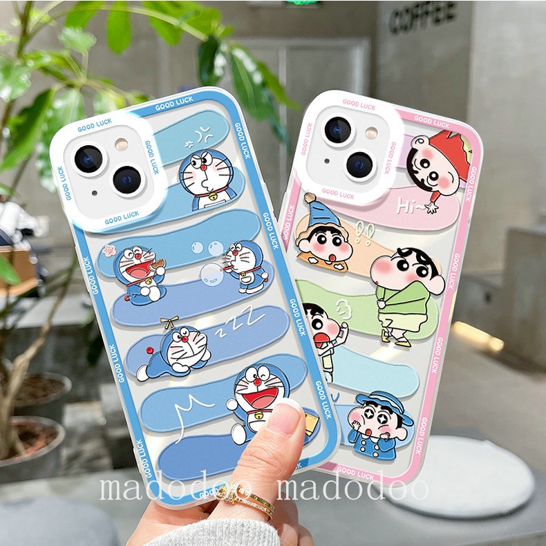 OPPO A76 A96 A54 A15 A16 A15S A53 A33 A52 A72 A92 A31 A77S A57 2022 A77 A55 A74 A95 A94 A93 A16S A16K A16E A1K A3S A9 A5 2020 A7 A5S A12 A11K Reno 8Z 7Z 4F 5F 8 5 4G 5G F11 F9 Reno6 Cute Cartoon Doraemon Label Clear Soft Phone Case Full Back Cover STD 32