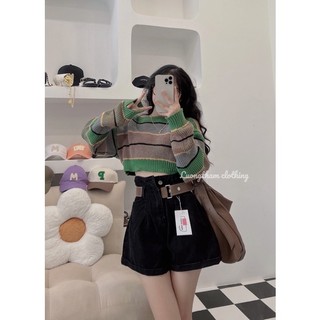 Áo len kẻ xanh croptop hot hit💛