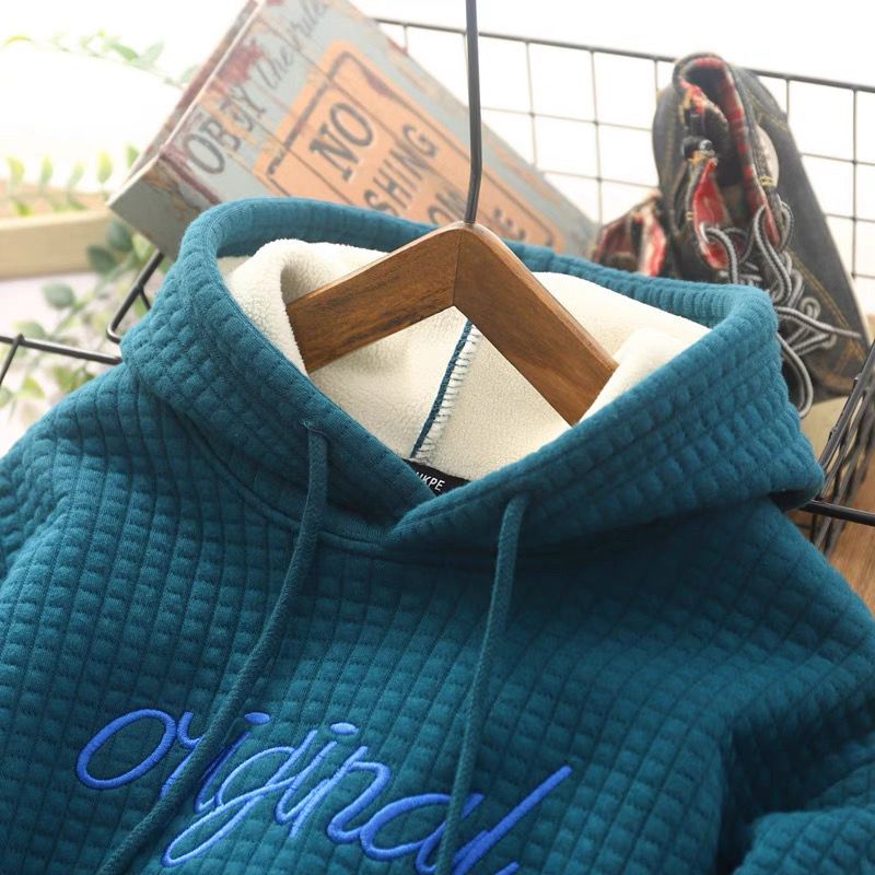 Áo Hoodie Lót Lông Cừu Cỡ Vừa Thêu Họa Tiết Thời Trang Thu Đông Mới Cho Bé Trai