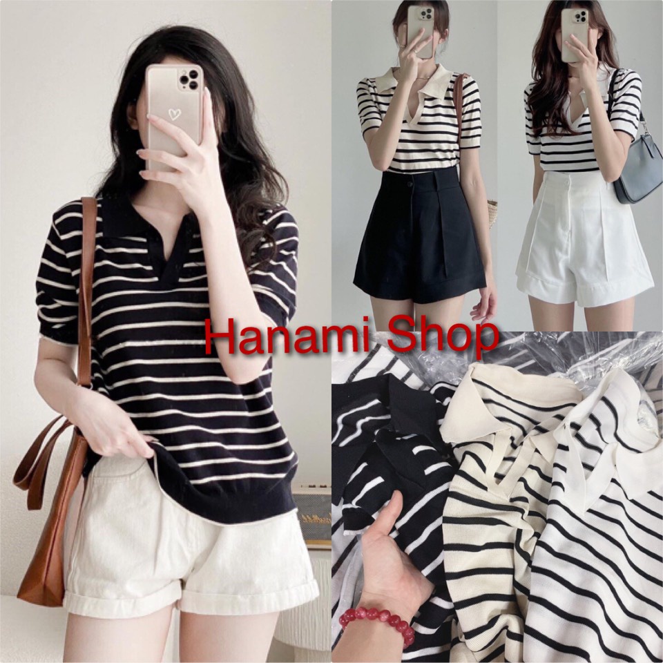 Áo Polo Len Nữ Cổ Bẻ, Sơ Mi Nữ Tay Ngắn Hàn Quốc