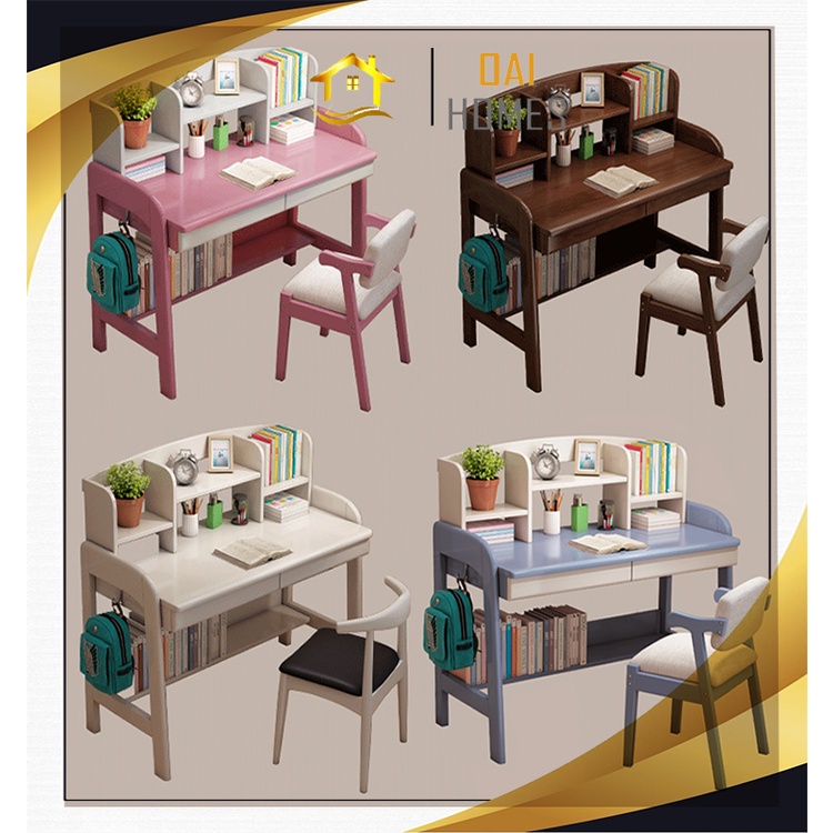 Bàn Học Cho Bé Liền Kệ Sách Điều Chỉnh Chiều Cao Chống Gù Từ Gỗ Cao Su Tự Nhiên - Oai Homes