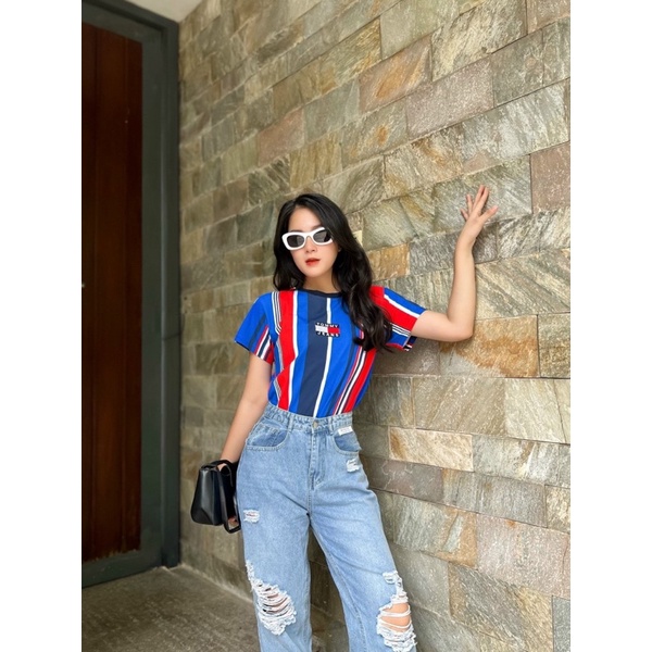 Áo thun tommy sọc màu nổi đẹp form unisex