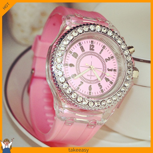 Đồng hồ Geneva đính đá thay đổi 7 màu dạ quang dành cho nam và nữ