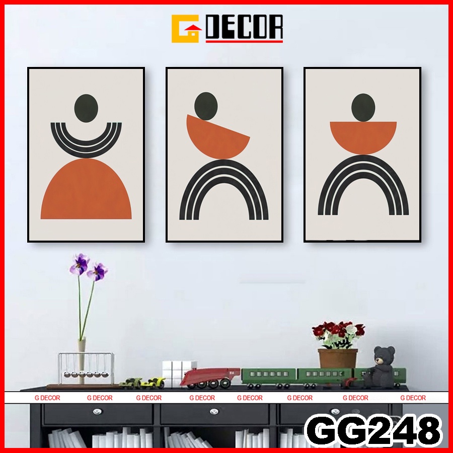 Tranh treo tường canvas khung gỗ 3 bức phong cách hiện đại Bắc Âu tranh trừu tượng trang trí phòng khách phòng ngủ 248