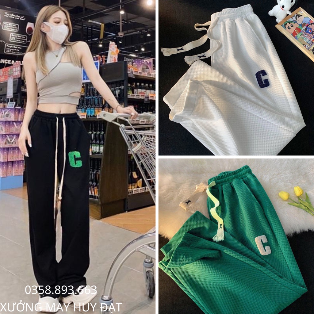 Quần Ống Rộng Nữ, Nam Chất Tổ Ong Chữ C, Quần Jogger Dáng Thể Thao Phong Cách Thời Trang