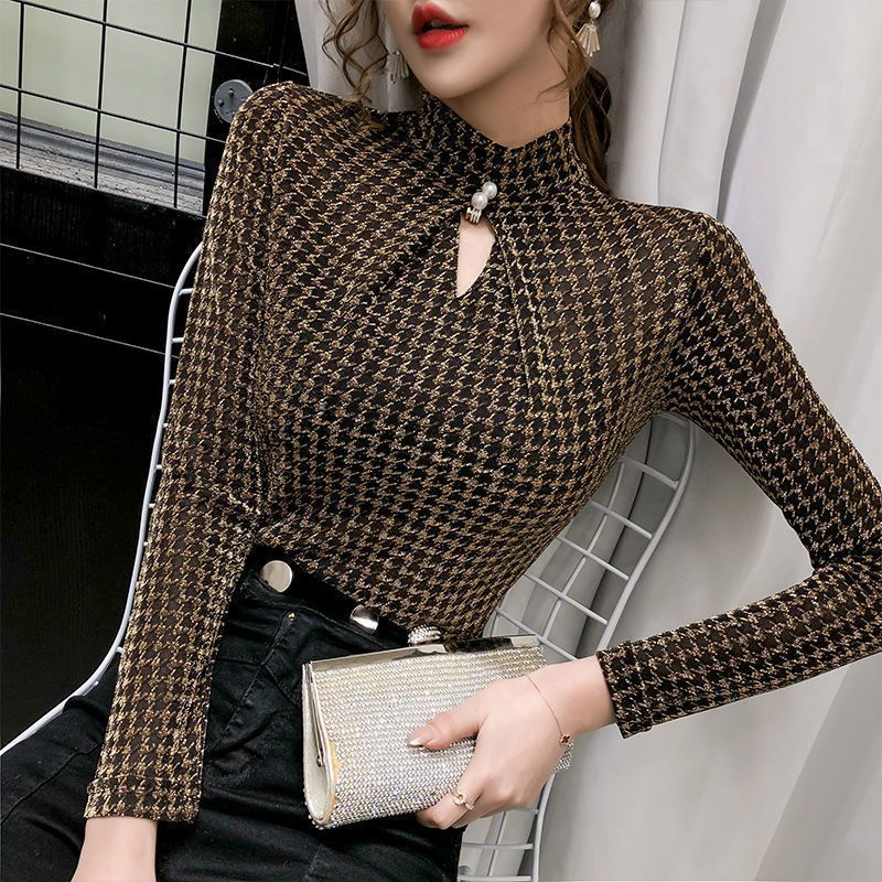Áo Thun Tay Dài Cổ Lọ Lót Lông Cừu Dày Dặn Phong Cách Phương Tây Thời Trang Thu Đông Mới