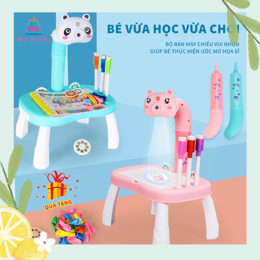 Bộ bàn vẽ máy chiếu đa năng cho bé tập vẽ có đèn chiếu sáng, Có thể bơm bong bóng