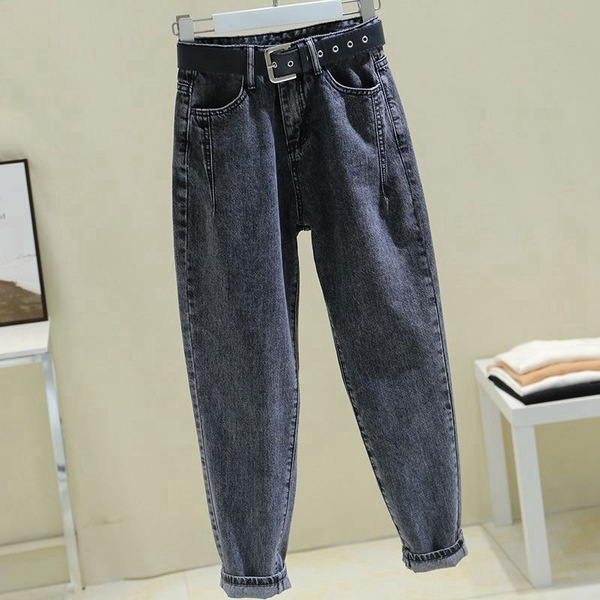 Smoke gray jeans women fall/winter new Korean version of loose high waist slimming Joker Harlan Torre pants tide