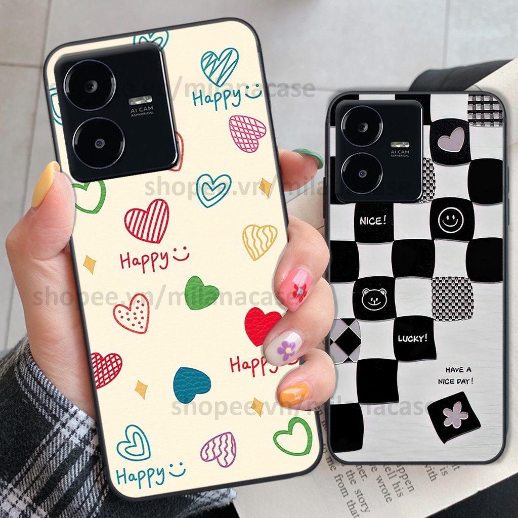Ốp Vivo Y22S in hình caro trái tim siêu đẹp, siêu nét đầy phong cách cá tính