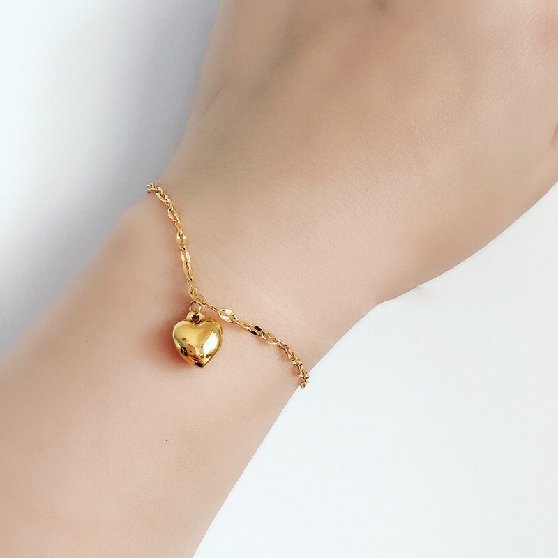 Vòng Tay Kim Loại Mỏng Mặt Trái Tim Màu Vàng Thời Trang Phong Cách Hàn Quốc