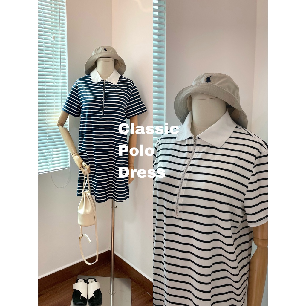 𝐒𝐭𝐫𝐢𝐩𝐩𝐞𝐝 𝐏𝐨𝐥𝐨 𝐃𝐫𝐞𝐬𝐬 - Đầm sọc phối cổ polo