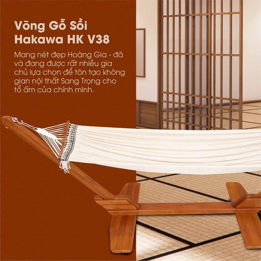 Võng Gỗ Sồi Tự Nhiên Phong Cách Hoàng Gia HAKAWA HK-V38 - Lưới trắng hoặc xanh