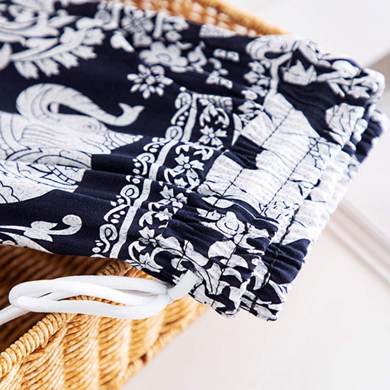 Quần Palazzo Ống Rộng Lưng Thun Rút Dây In Họa Tiết Voi Phong Cách Bohemian Dành Cho Nữ