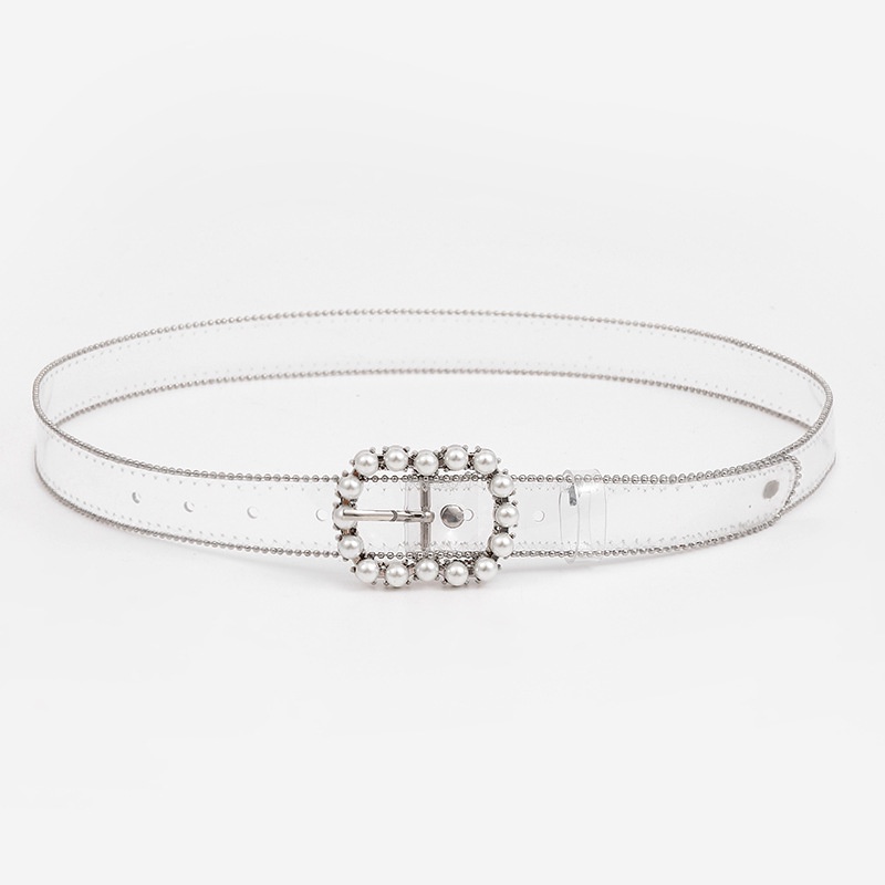 Thắt Lưng Nhựa PVC Trong Suốt Khóa Hợp Kim Đính Hạt Ngọc Trai Màu Vàng / Bạc Thời Trang Cho Nữ