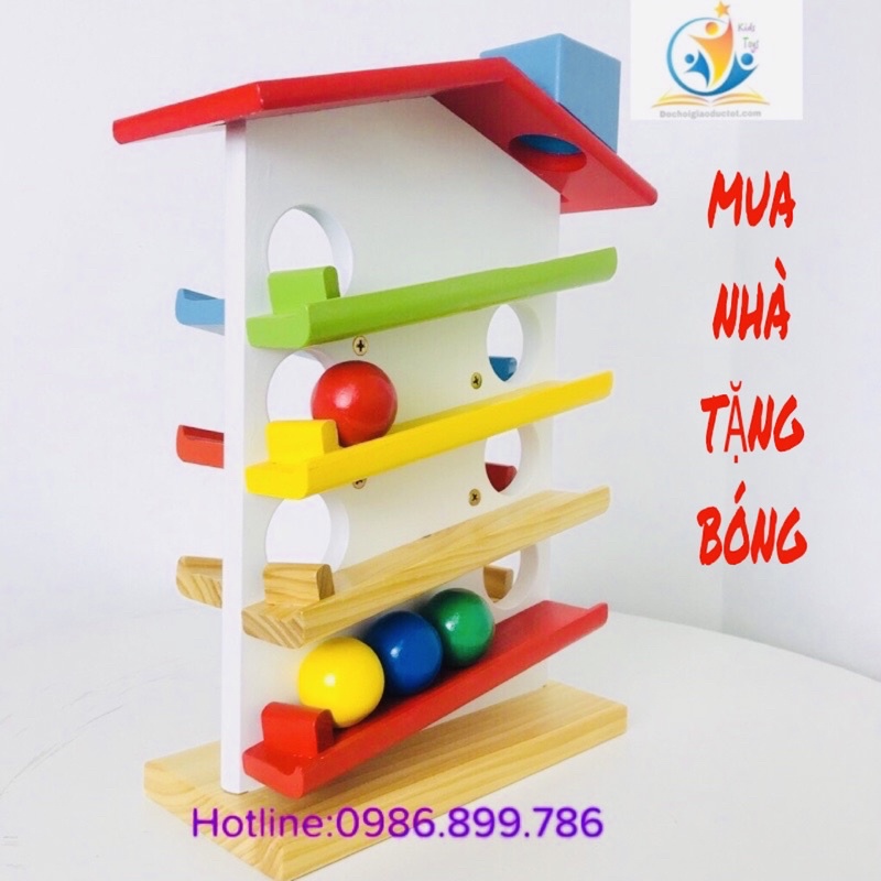 Đồ chơi nhà thả bi 4 bóng gỗ size to cao cấp, đồ chơi thả bóng lăn vui nhộn chất lượng việt, đồ chơi giáo dục cho Bé