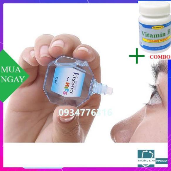 Combo Vitamin B1 chai 100 viên+ Nước nhỏ mắt VRohto Kid - dinh dưỡng cho mắt bé