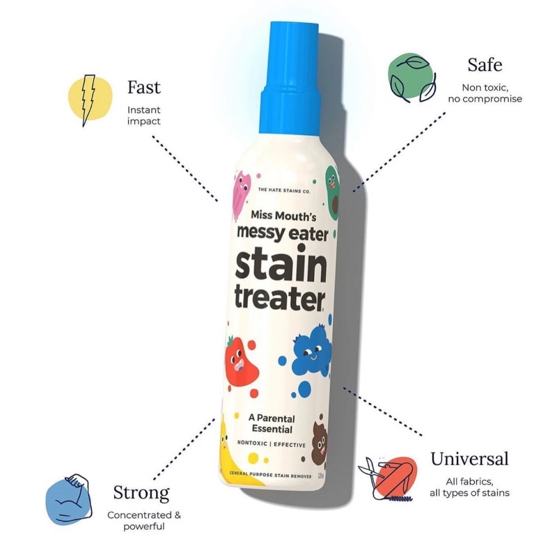Xịt Tẩy Vết Ố Quần Áo, Giày Cho Bé Và Gia Đình Miss Mouth Stain Treater Messy Eater | An Toàn Cho Mẹ Và Bé