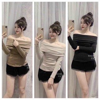 Áo thun dài tay nữ trễ vai mặc được 2 kiểu 3màu chất len tăm