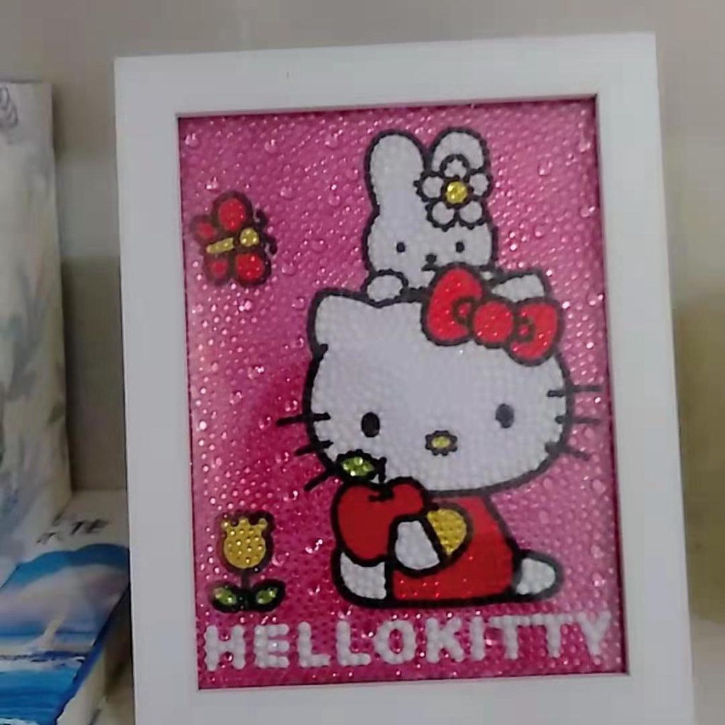 Bộ Tranh Đính Đá Tự Làm Họa Tiết Mèo hello kitty Đáng Yêu