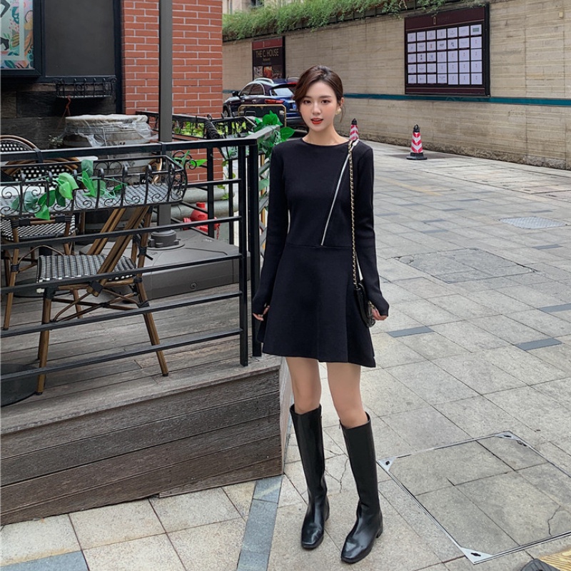 Đầm ngắn Perty màu đen thời trang mùa thu Hàn Quốc dành cho nữ