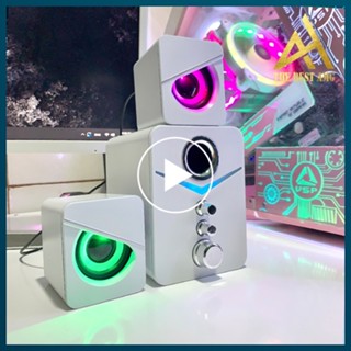 Loa Máy Tính Để Bàn Mini Led RGB 2.1 Kisonli U-3100 Màu Trắng - Loa Vi Tính Laptop PC Có Dây Bass Siêu Trầm