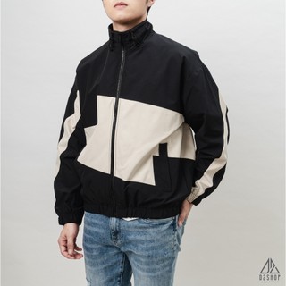 Áo khoác nam D2shop, áo khoác dù cổ đứng phối 2 màu, vải dù, phối 2 màu đắp túi lưng, màu đen