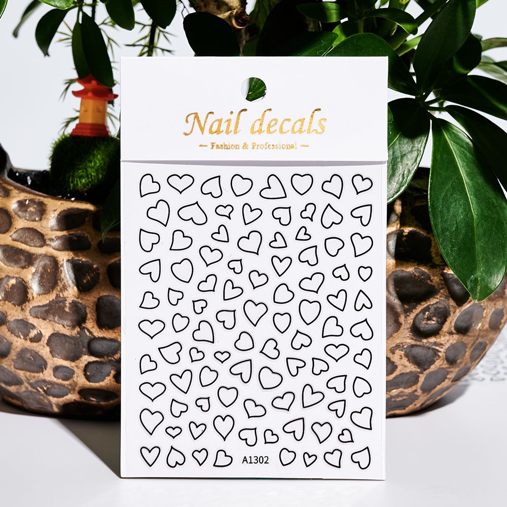 1 Tấm Sticker Dán Móng Tay Hình Trái Tim 3D Màu Vàng Đồng