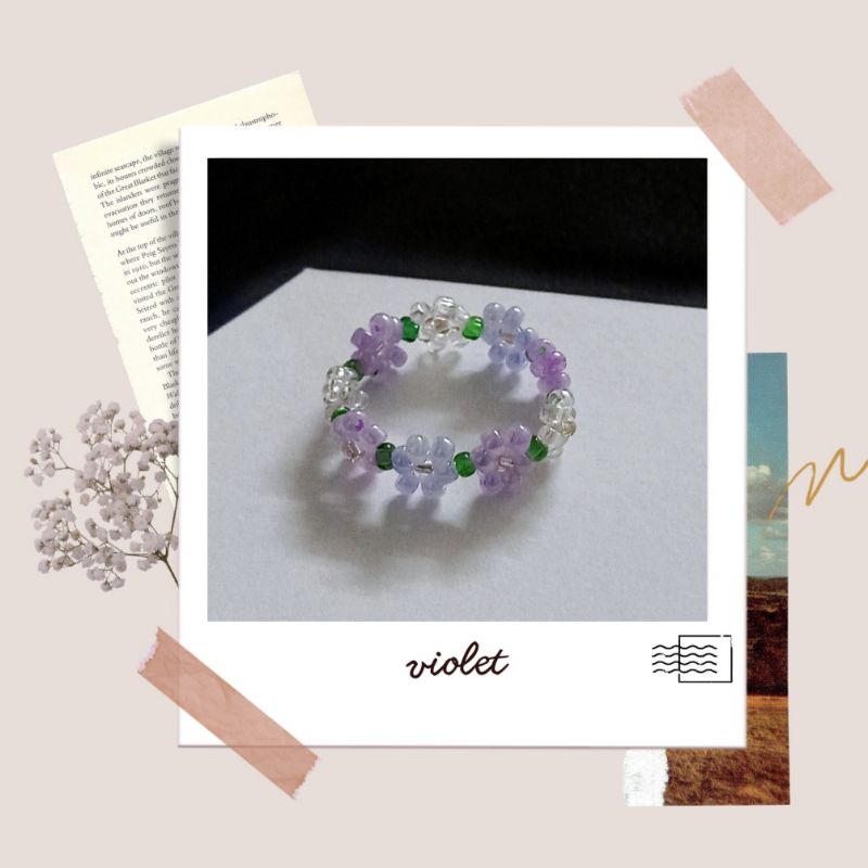 Nhẫn hạt cườm kết hoa nhí kiểu Hàn|beaded flower ring