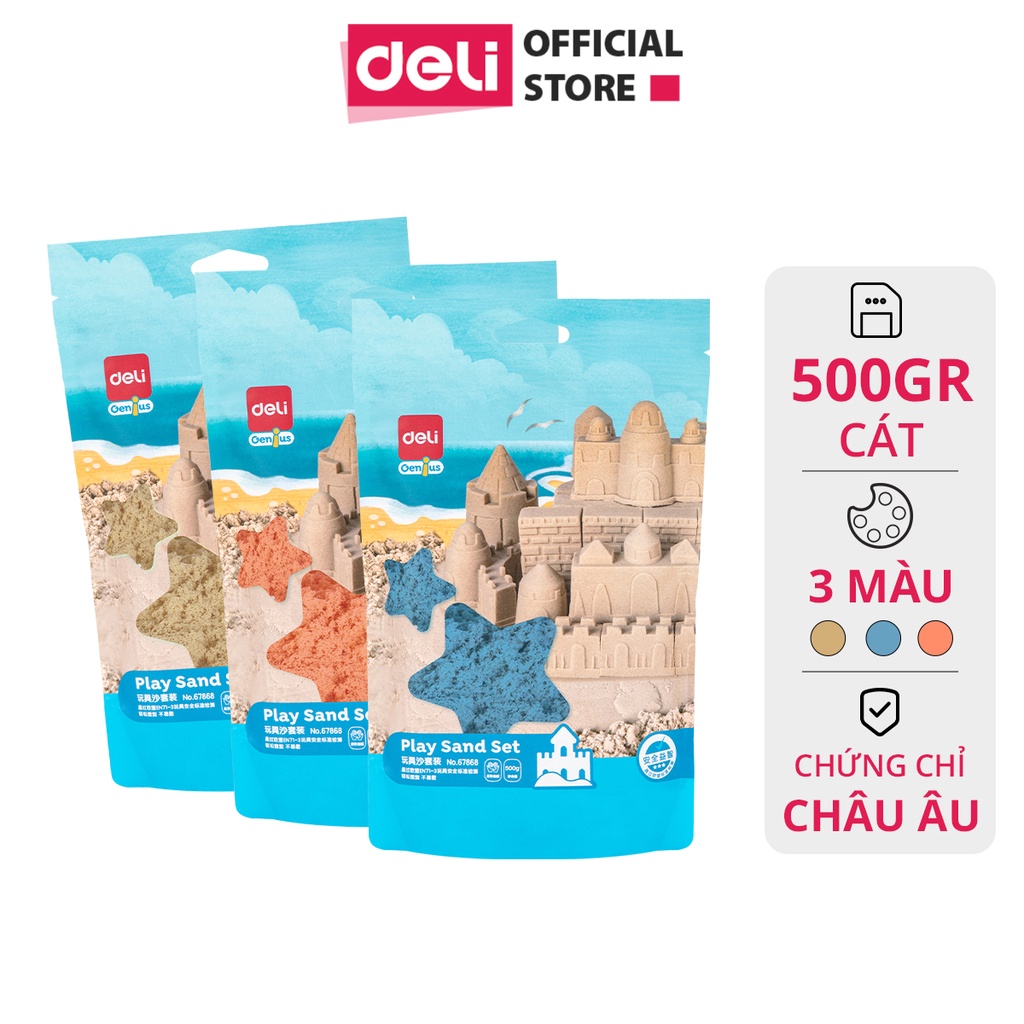Cát Động Lực 500gr Deli - Cát Vi Sinh Đồ Chơi Cho Bé, Dễ Tạo Hình An Toàn, Không Dính Tay - Xanh Dương, Đỏ, Vàng