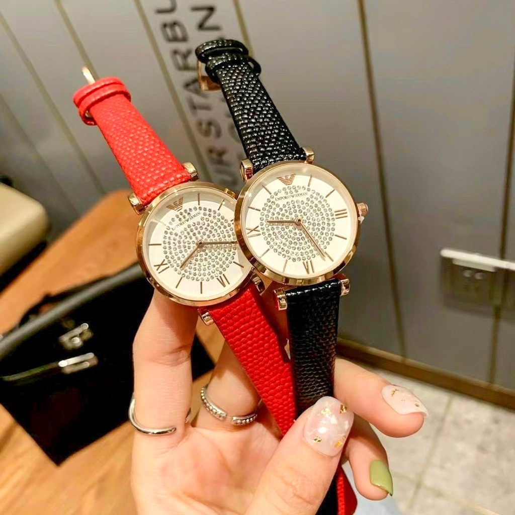 Đồng hồ nữ Armani mặt đính full đá, size 32mm, dây da sang trọng dành cho nữ bảo hành 3 tháng