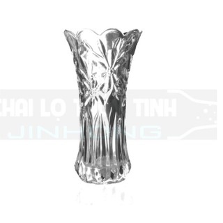 Lọ hoa thủy tinh 30cm trắng trong cao cấp họa tiết
