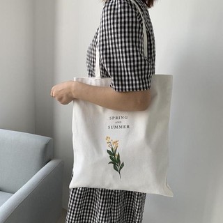 Túi tote vải canvas họa tiết xinh xắn có khóa kéo