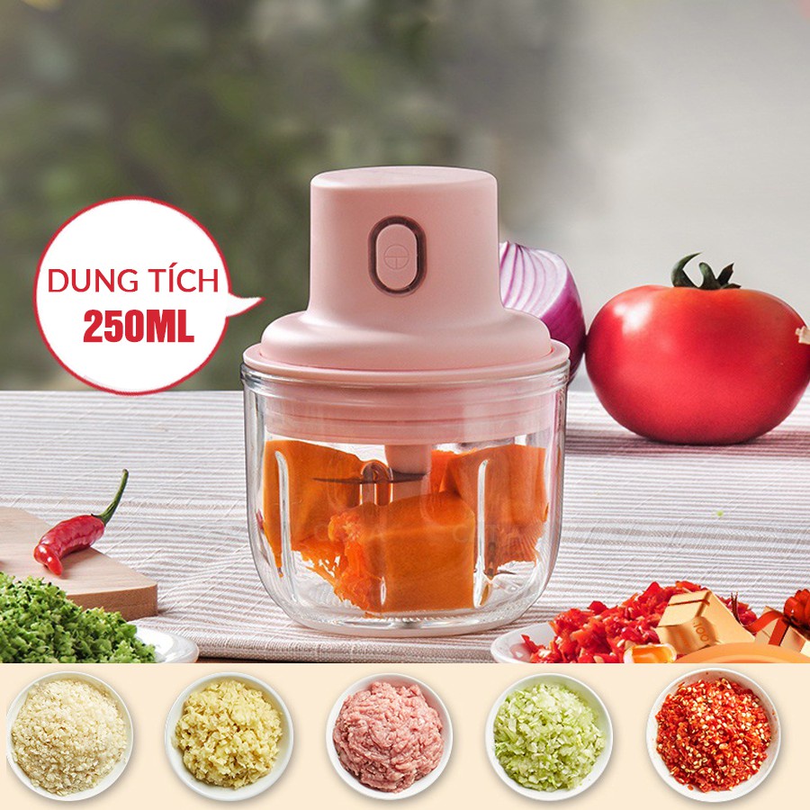 Máy Xay Tỏi Ớt Cầm Tay Mini Sạc Điện - Máy Xay Thịt Cá Rau Củ Qủa Không Dây Cổng USB