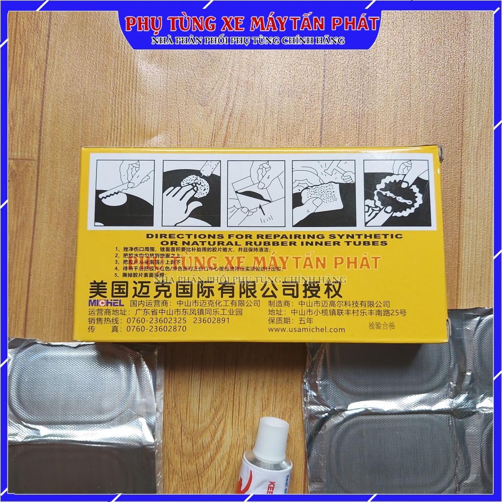 24 Miếng Lớn 50mm + Tuýp Keo Vá Ruột Xe Máy Xe Đạp Hiệu Zhongshan MICHEL Chemical