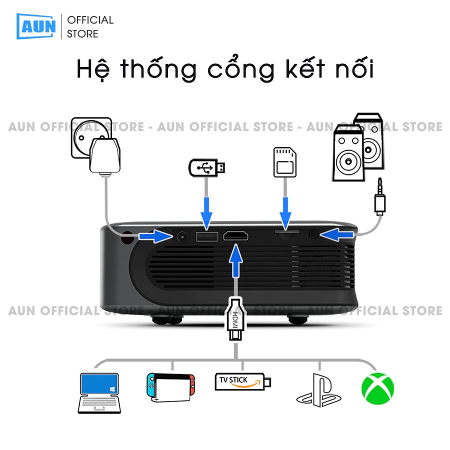 Máy chiếu mini AUN A30c Pro - Độ sáng 3.000 lumens - Tích hợp pin 5.000 mAH - Bảo hành 12 tháng