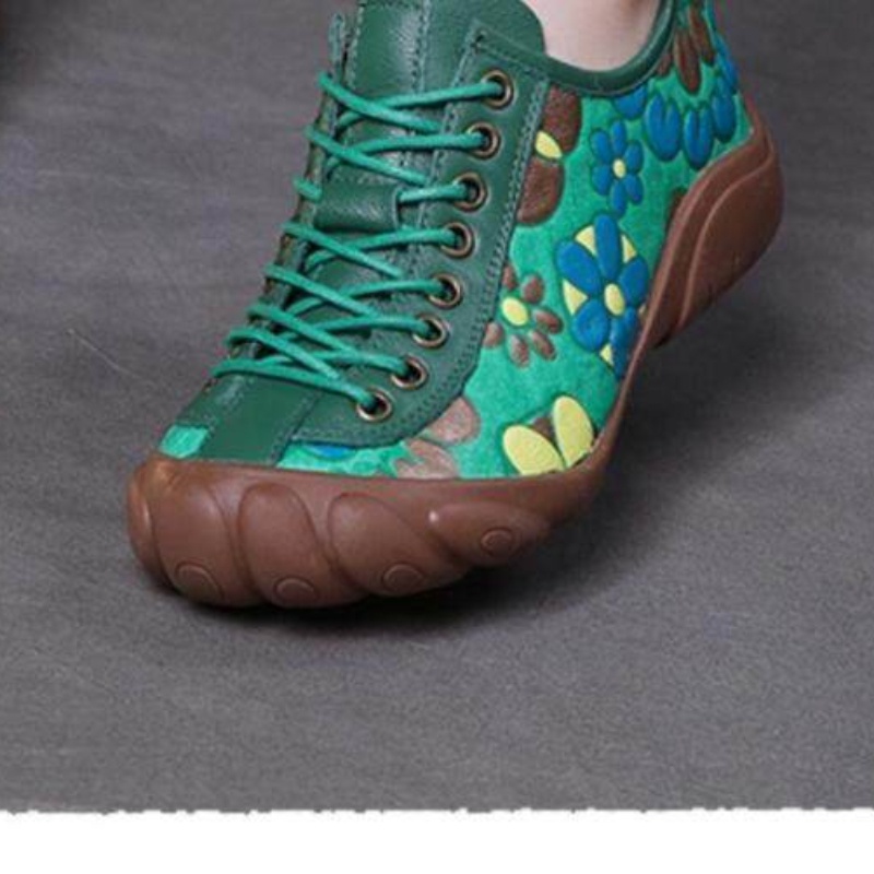 Giày Da Đế Bằng Thắt Dây Mềm Mại Thoải Mái Phong Cách Dân Tộc Cho Nữ