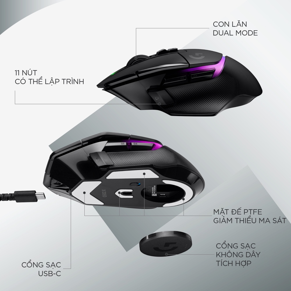 Chuột game không dây Logitech G502 X PLUS LIGHTSPEED – switch LIGHTFORCE Hybrid, RGB Lightsync, Cảm biến Hero 25K