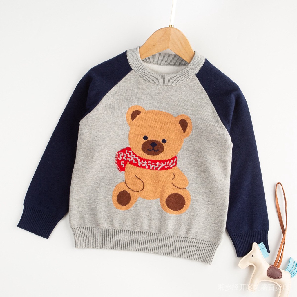 Children's sweater wholesale 2022 autumn new pure cotton cartoon bear  sweater double-layer cute cotton thread