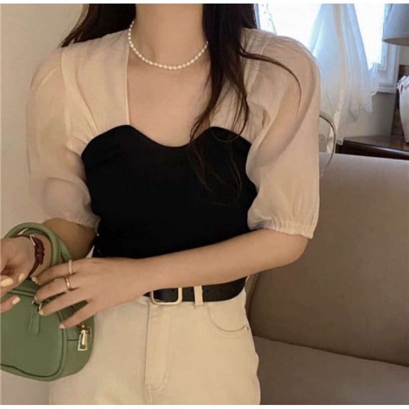 ÁO THUN ZIP PHỐI TƠ CỘC TAY CHO NỮ LS_ATN722