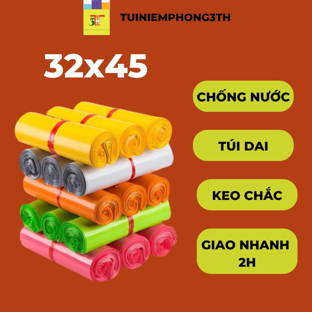 100 Túi gói hàng Size 32X45 TUINIEMPHONG3TH túi niêm phong dán miệng, dán chống bóc, in túi theo yêu cầu