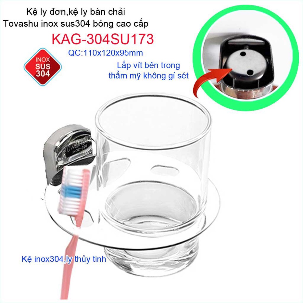 Kệ đựng ly đánh răng Tovashu KAG-304SU173, Kệ Ly đơn Inox cao cấp Inox SUS304 Nhật bản