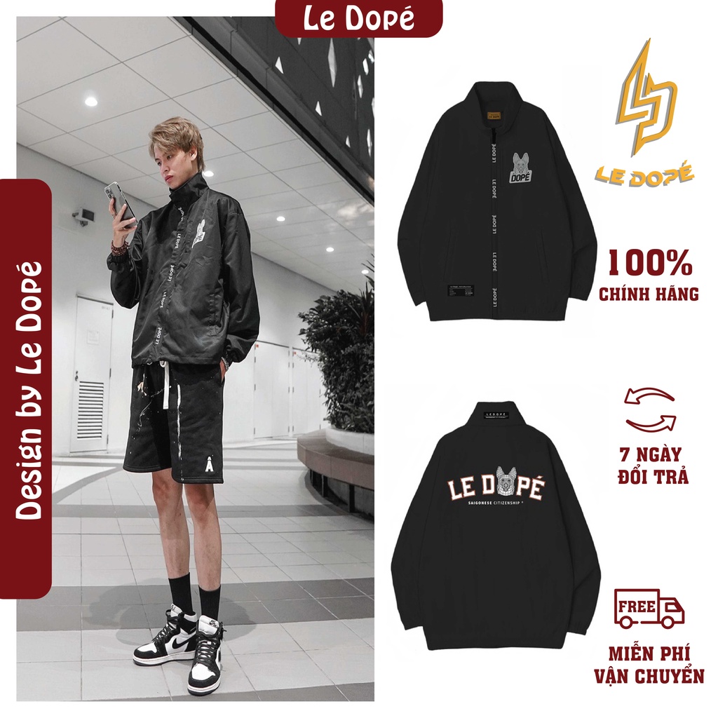 Áo Khoác Ngoài Jacket Local Brand Le Dopé SIGNATURE Màu Đen Form Suông Unisex Nam Nữ Chất Vải Dù Micro Cao Cấp